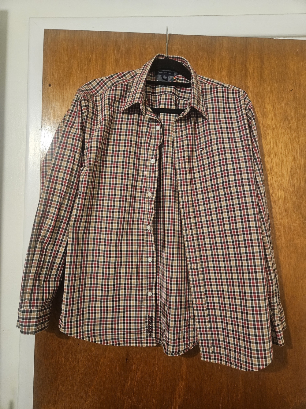 Tommy Hilfiger Red Green Gold Plaid Button-Down Shirt